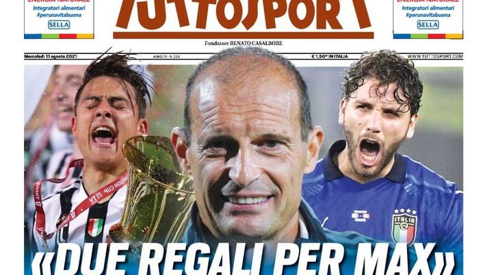 Prima Pagina, Tuttosport: “Due regali per Max. Chiedimi se sono felice”  Prima Pagina, Tuttosport: “Due regali per Max. Chiedimi se sono felice”