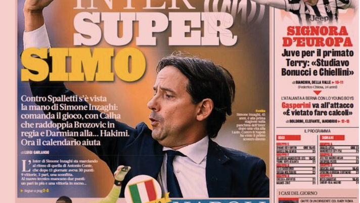 Prima Pagina, Gazzetta dello Sport: “Inter super Simo. Juventus signora d’Europa” Prima Pagina, Gazzetta dello Sport: “Inter super Simo. Juventus signora d’Europa”