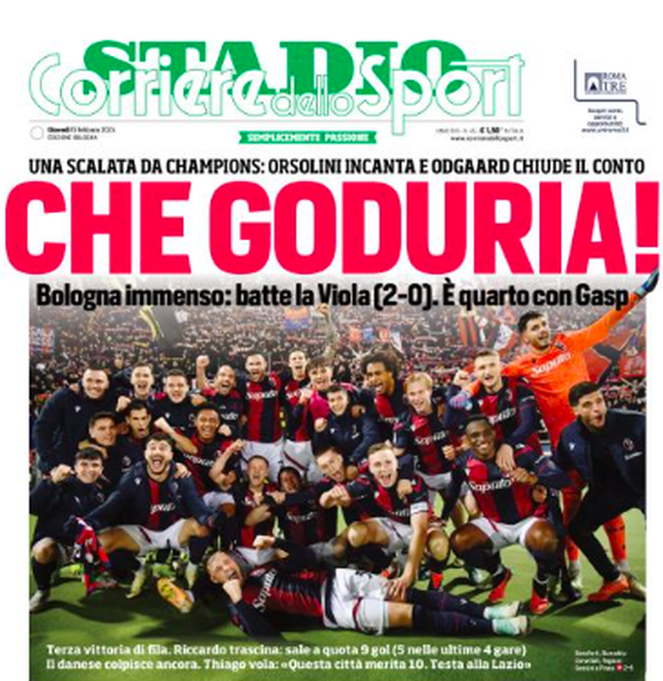 Bologna-Fiorentina, le aperture dei giornali- immagine 2