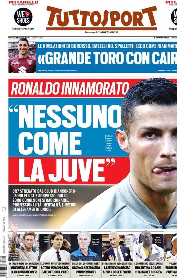 Prima Pagina, Tuttosport: “Ronaldo innamorato: ‘Nessuno come la Juve’. Lotito-Inzaghi: caos. La Serie C ha deciso…” Prima Pagina, Tuttosport: “Ronaldo innamorato: ‘Nessuno come la Juve’. Lotito-Inzaghi: caos. La Serie C ha deciso…”