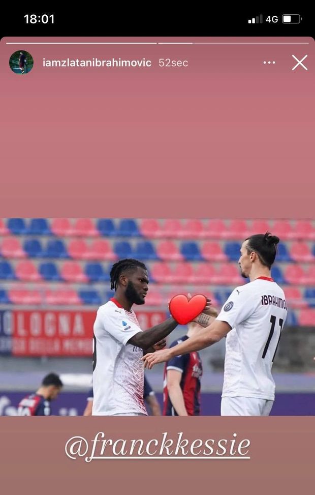  Storia di Ibrahimovic su Instagram con Kessie dopo Bologna AC Milan 