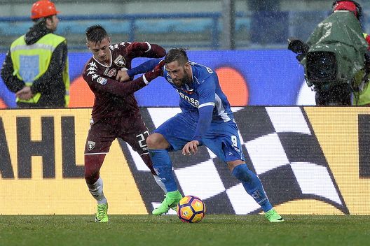 EMPOLI, ITALY - FEBRUARY 05: Levan Mchedlidze of Empoli Fc in action against Antonio Barreca of FC Torino during the Serie A match between Empoli FC and FC Torino at Stadio Carlo Castellani on February 5, 2017 in Empoli, Italy. (Photo by Gabriele Maltinti/Getty Images) EMPOLI, ITALY - FEBRUARY 05: Levan Mchedlidze of Empoli Fc in action against Antonio Barreca of FC Torino during the Serie A match between Empoli FC and FC Torino at Stadio Carlo Castellani on February 5, 2017 in Empoli, Italy. (Photo by Gabriele Maltinti/Getty Images)