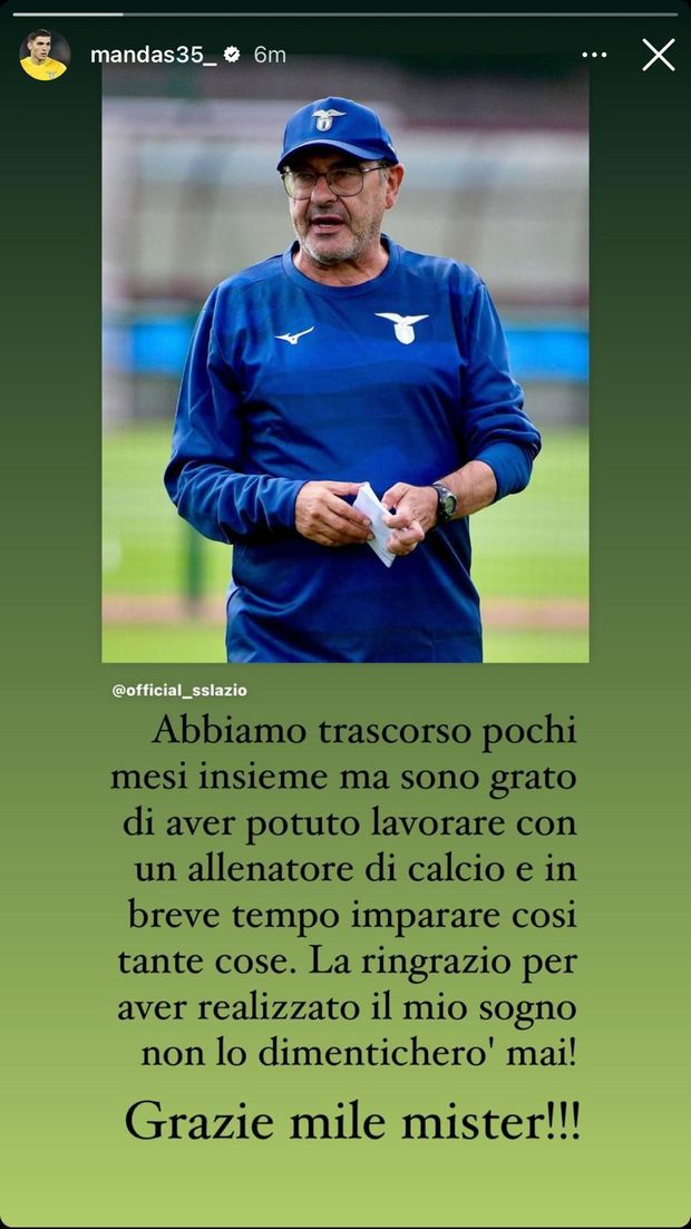 Lazio, la dedica di Mandas a Sarri: “Grazie per aver realizzato il mio sogno”- immagine 2