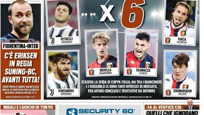 Tuttosport, la prima pagina di oggi, mercoledì 13 gennaio 2021 Tuttosport, la prima pagina di oggi, mercoledì 13 gennaio 2021