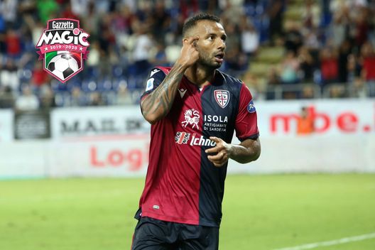  CAGLIARI, ITALY - SEPTEMBER 20: Joao Pedro of Cagliari celebrates after scoring goal 3-1 during the Serie A match between Cagliari Calcio and Genoa CFC at Sardegna Arena on September 20, 2019 in Cagliari, Italy. (Photo by Enrico Locci/Getty Images) 