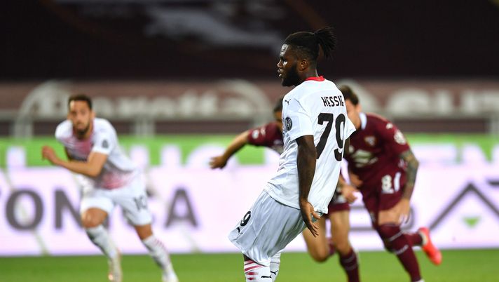 TURIN, ITALY - MAY 12: Franck Kessie of A.C. Milan scores their side's second goal from the penalty spot during the Serie A match between Torino FC and AC Milan at Stadio Olimpico di Torino on May 12, 2021 in Turin, Italy. Sporting stadiums around Italy remain under strict restrictions due to the Coronavirus Pandemic as Government social distancing laws prohibit fans inside venues resulting in games being played behind closed doors. (Photo by Valerio Pennicino/Getty Images) TURIN, ITALY - MAY 12: Franck Kessie of A.C. Milan scores their side's second goal from the penalty spot during the Serie A match between Torino FC and AC Milan at Stadio Olimpico di Torino on May 12, 2021 in Turin, Italy. Sporting stadiums around Italy remain under strict restrictions due to the Coronavirus Pandemic as Government social distancing laws prohibit fans inside venues resulting in games being played behind closed doors. (Photo by Valerio Pennicino/Getty Images)