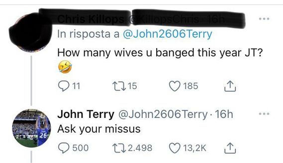 John Terry sbarca su Twitter e ribatte alla battuta di un fan: “Con quante mogli sei…”- immagine 2