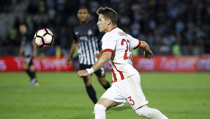 BELGRADE, SERBIA - JULY 25: Leonardo Koutris of Olympiacos in action during the UEFA Champions League Qualifying match between FC Partizan and Olympiacos on July 25, 2017 in Belgrade, Serbia. (Photo by Srdjan Stevanovic/Getty Images) BELGRADE, SERBIA - JULY 25: Leonardo Koutris of Olympiacos in action during the UEFA Champions League Qualifying match between FC Partizan and Olympiacos on July 25, 2017 in Belgrade, Serbia. (Photo by Srdjan Stevanovic/Getty Images)