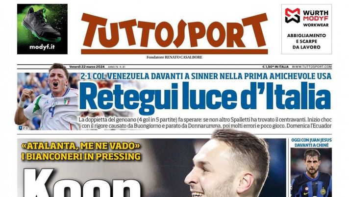EDICOLA TS / Retegui luce d’Italia. Koop chiama Juve - immagine 1