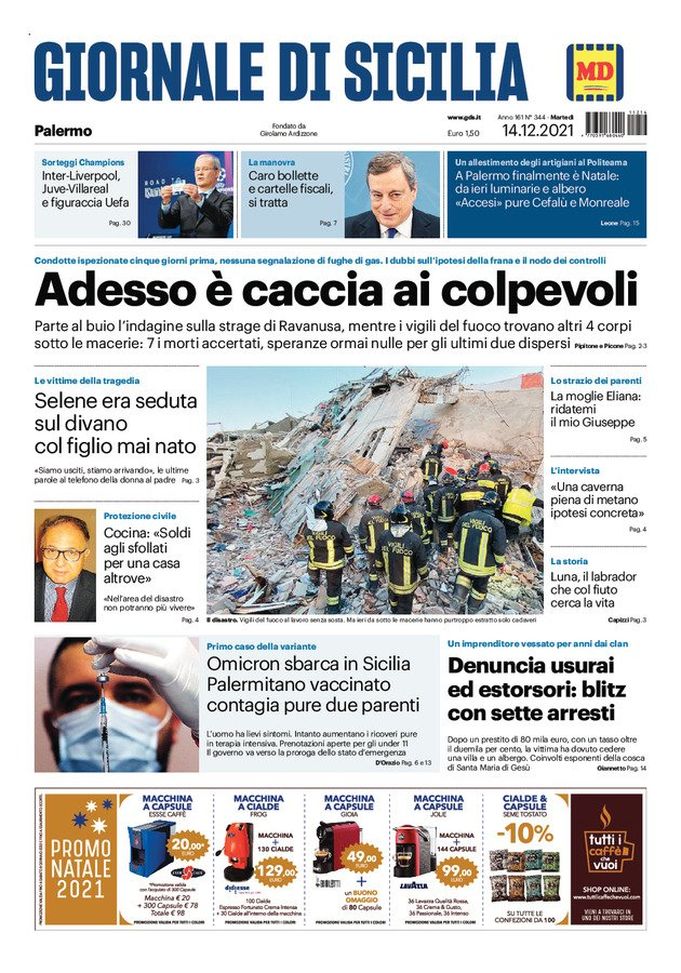 Prima Pagina, Giornale di Sicilia: “Inter-Liverpool e Juve Villarreal”  Prima Pagina