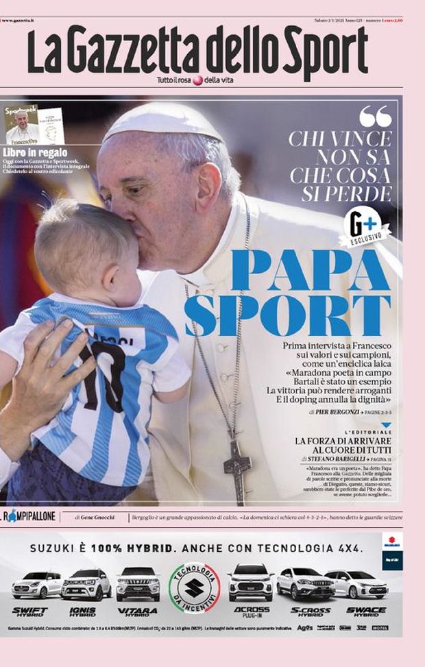 Prima Pagina, La Gazzetta dello Sport: “Papa Sport. Prima intervista a Francesco sui valori e sui campioni” 