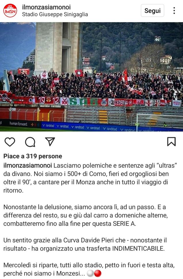 I tifosi monzesi sconfitti a Como nel derby: “Restiamo sul carro, non siamo ultras da divano”- immagine 2