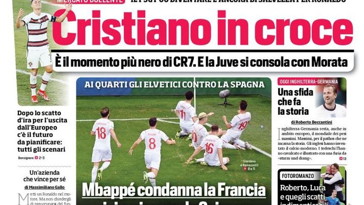 Prima Pagina, Corriere dello Sport: “Cristiano in croce. Italia, il piano per fermare Lukaku“ 