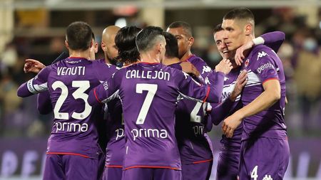 FLORENCE, ITALY - DECEMBER 14: Nikola Milankovic of ACF Fiorentina celebrates after scoring a goal during the Coppa Itaia match between Fiorentina and Benevento at Artemio Franchi on December 14, 2021 in Florence, Italy. (Photo by Gabriele Maltinti/Getty Images)