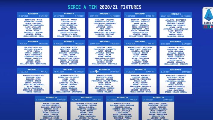 Serie A 2020-21: derby alla 4a, Inter-Juve alla penultima. Si apre alla 2a con la Fiorentina 