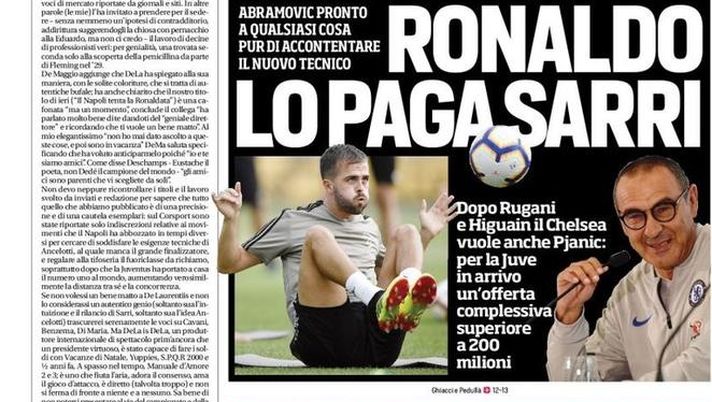 Prima Pagina, Corriere dello Sport: “Ronaldo lo paga Sarri. Napoli, Cavani liberati! Real su Icardi, Inter da Vidal…”  Prima Pagina, Corriere dello Sport: “Ronaldo lo paga Sarri. Napoli, Cavani liberati! Real su Icardi, Inter da Vidal…”