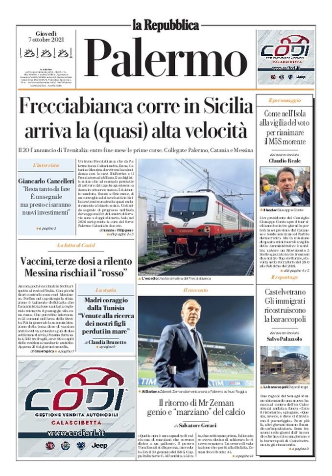 Prima Pagina, La Repubblica-Palermo: “Il ritorno di Mr Zeman, marziano del calcio” - immagine 1