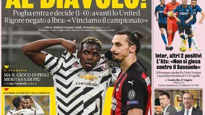 Prima Pagina, La Gazzetta dello Sport: “Al Diavolo, pure il Milan fuori dalle coppe. Inter, altri 2 positivi” Prima Pagina, La Gazzetta dello Sport: “Al Diavolo, pure il Milan fuori dalle coppe. Inter, altri 2 positivi”