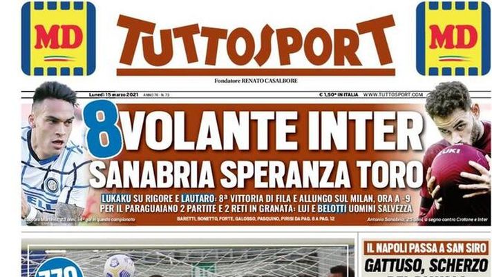 Prima Pagina, Tuttosport: “Zitti tutti, tripletta al Cagliari eRonaldo supera Pelè. 8 volante Inter” Prima Pagina, Tuttosport: “Zitti tutti, tripletta al Cagliari eRonaldo supera Pelè. 8 volante Inter”
