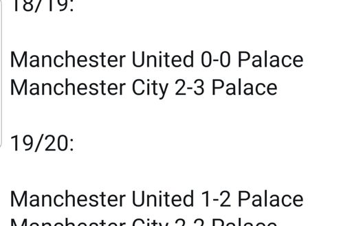 4 partite e 0 sconfitte per il Crystal Palace a Manchester 4 partite e 0 sconfitte per il Crystal Palace a Manchester