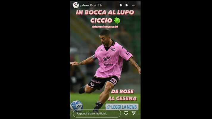Palermo, il club saluta su Instagram l’ex capitano De Rose: “In bocca al lupo Ciccio” De Rose