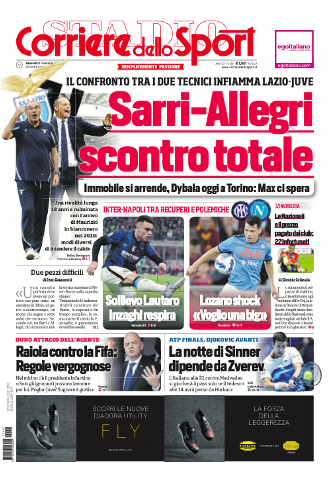 Prima Pagina, Corriere dello Sport: “Sarri-Allegri, scontro totale. Sollievo Lautaro”  Prima Pagina, Corriere dello Sport: “Sarri-Allegri, scontro totale. Sollievo Lautaro” - immagine 1