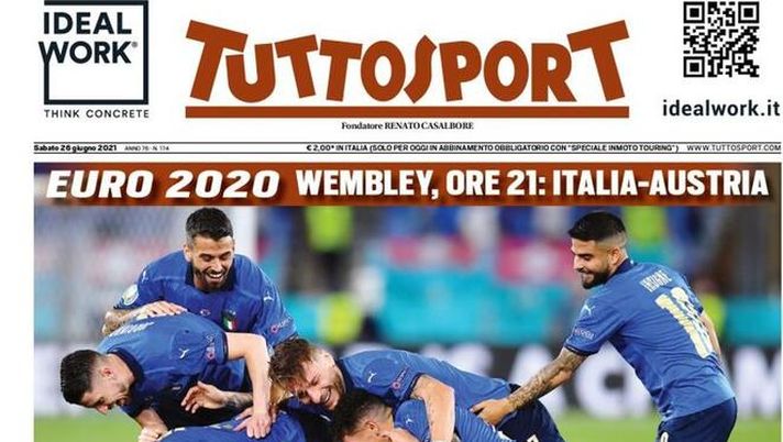 Prima Pagina, Tuttosport: “Vi rivogliamo così! Ore 21.00 Italia-Austria&#8221; 