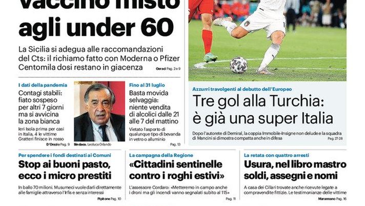 Prima Pagina, Giornale di Sicilia: “Pasticcio AstraZeneca. È già Super Italia” 