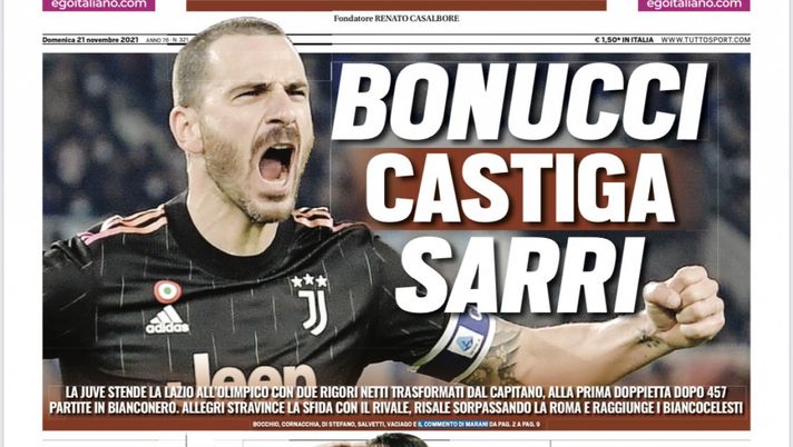 Prima Pagina, Tuttosport: “Bonucci castiga Sarri. Il Milan fatto viola” Prima Pagina, Tuttosport: “Bonucci castiga Sarri. Il Milan fatto viola”