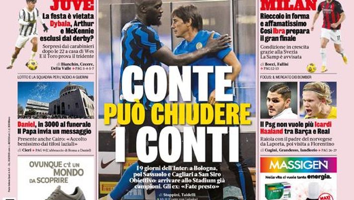 Prima Pagina, La Gazzetta dello Sport: “Conte può chiudere i conti. Variante Nazionale. Il Psg non vuole più Icardi” 