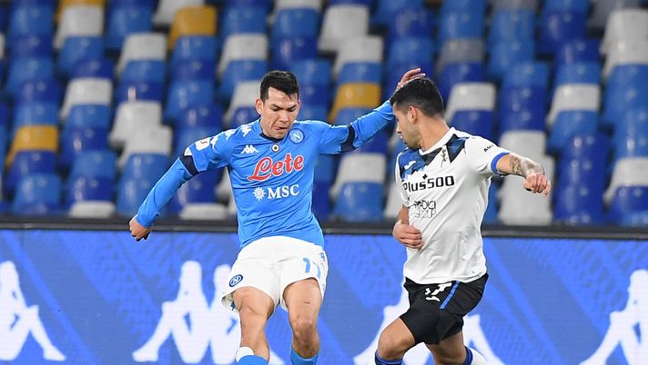 NAPLES, ITALY - FEBRUARY 03: Hirving Lozano of Napoli during the Coppa Italia match between SSC Napoli and Atalanta BC at Stadio Diego Armando Maradona on February 03, 2021 in Naples, Italy. Sporting stadiums around Italy remain under strict restrictions due to the Coronavirus Pandemic as Government social distancing laws prohibit fans inside venues resulting in games being played behind closed doors. (Photo by SSC NAPOLI/SSC NAPOLI via Getty Images) NAPLES, ITALY - FEBRUARY 03: Hirving Lozano of Napoli during the Coppa Italia match between SSC Napoli and Atalanta BC at Stadio Diego Armando Maradona on February 03, 2021 in Naples, Italy. Sporting stadiums around Italy remain under strict restrictions due to the Coronavirus Pandemic as Government social distancing laws prohibit fans inside venues resulting in games being played behind closed doors. (Photo by SSC NAPOLI/SSC NAPOLI via Getty Images)