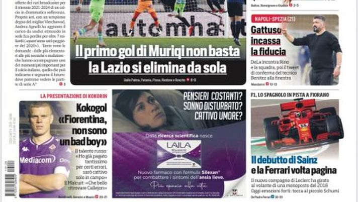 Prima Pagina, Corriere dello Sport: “Juve, c’è Conte per te. La Lazio si elimina da sola”  Prima Pagina, Corriere dello Sport: “Juve, c’è Conte per te. La Lazio si elimina da sola”
