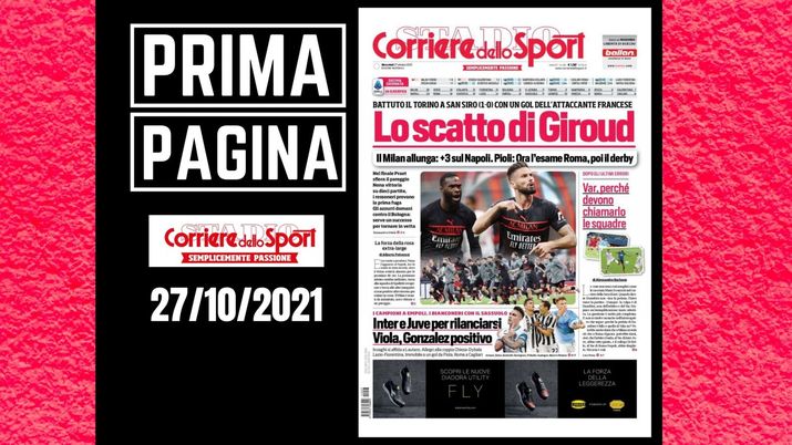 Il Corriere dello Sport, la prima pagina di oggi, mercoledì 27 ottobre 2021