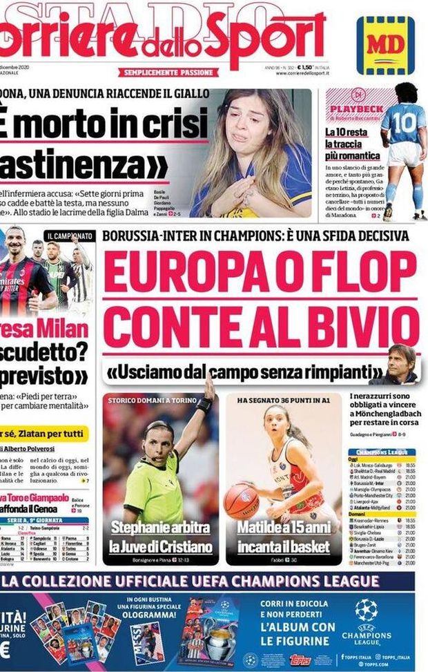  Corriere dello Sport, la prima pagina di oggi, martedì 1° dicembre 2020 