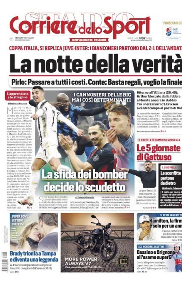 Prima Pagina, Corriere dello Sport: “La notte della verità. La sfida dei bomber decide lo scudetto”  Prima Pagina, Corriere dello Sport: “La notte della verità. La sfida dei bomber decide lo scudetto”