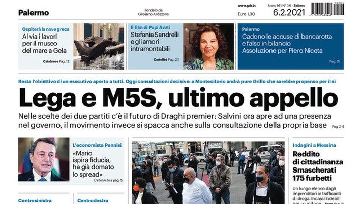 Prima Pagina, Giornale di Sicilia: “Lega e M5S, ultimo appello. In Sicilia calano i casi”  Prima Pagina, Giornale di Sicilia: “Lega e M5S, ultimo appello. In Sicilia calano i casi”