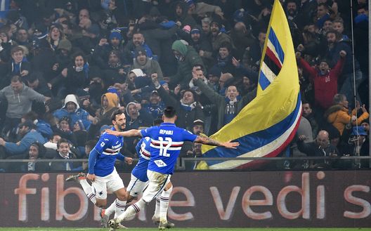 GENOA, ITALY - DECEMBER 14: Manolo Gabbiadini celebrates after scoring his first goal during the Serie A match between Genoa CFC and UC Sampdoria at Stadio Luigi Ferraris on December 15, 2019 in Genoa, Italy. (Photo by Paolo Rattini/Getty Images) GENOA, ITALY - DECEMBER 14: Manolo Gabbiadini celebrates after scoring his first goal during the Serie A match between Genoa CFC and UC Sampdoria at Stadio Luigi Ferraris on December 15, 2019 in Genoa, Italy. (Photo by Paolo Rattini/Getty Images)