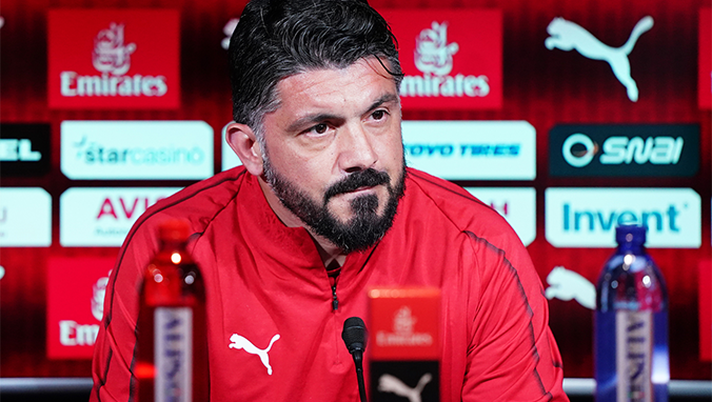 Gennaro Gattuso, tecnico del Milan, in conferenza stampa a Milanello (credits: acmilan.com) 