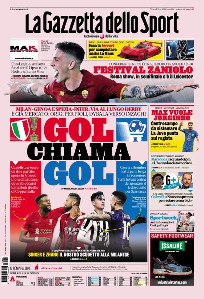Prima Pagina, La Gazzetta dello Sport: “Gol chiama gol. Dybala verso Inzaghi” - immagine 1