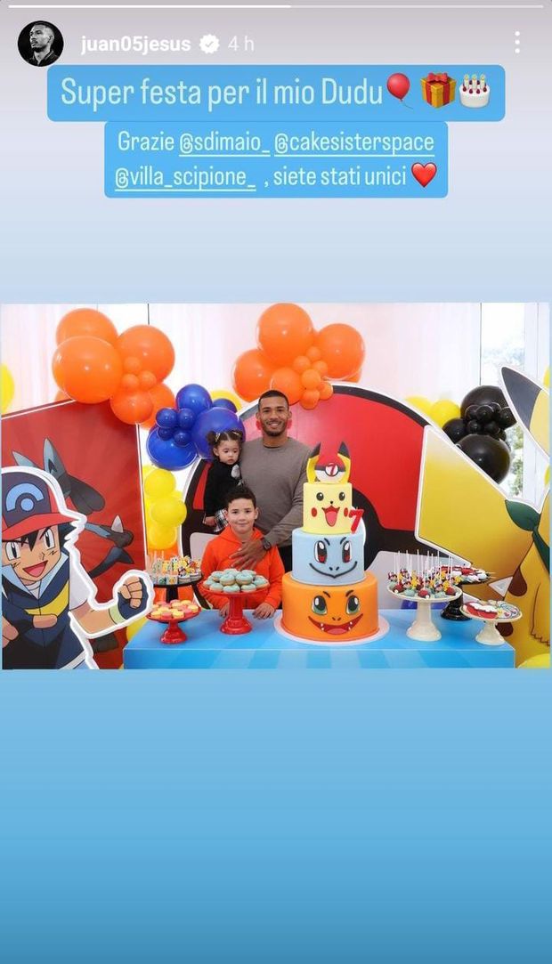 FOTO Juan Jesus festeggia il compleanno del figlio “Dudu”: lo scatto con la torta- immagine 2