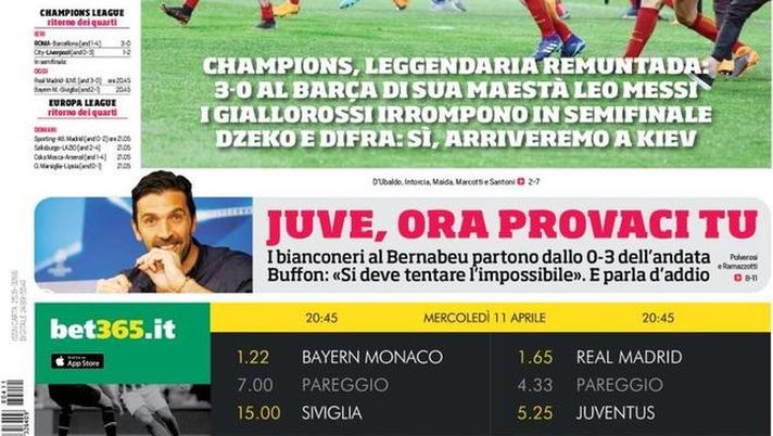 Prima Pagina, Corriere dello Sport: “Roma nel mito. Juve, ora provaci tu” 
