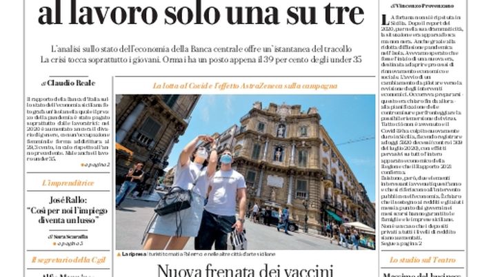Prima Pagina, La Repubblica-Palermo: “Non è un’Isola per donne, al lavoro solo una su tre” Prima Pagina, La Repubblica-Palermo: “Non è un’Isola per donne, al lavoro solo una su tre”
