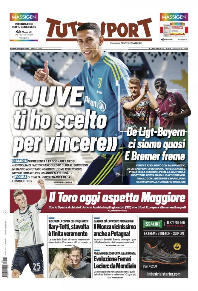 Prima Pagina Tuttosport “di María ‘juve Ti Ho Scelto Per Vincere