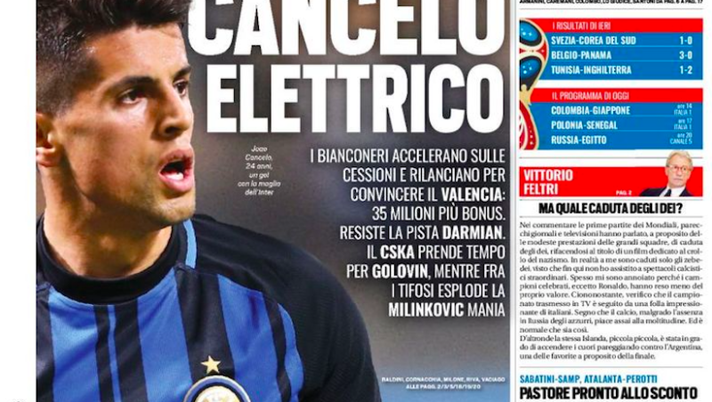 RASSEGNA – Cancelo, sì da 40 milioni! Perotti clamoroso, Golovin e Nainggolan…- immagine 1