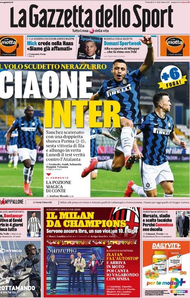  La prima pagine de 'La Gazzetta dello Sport', in edicola oggi 5 marzo 2021 