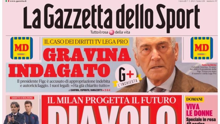 PRIMA PAGINA GAZZETTA DELLO SPORT OGGI