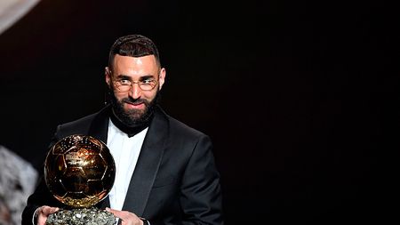 PARIS, FRANCE - OCTOBER 17: Karim Benzema receives the Ballon d'Or award during the Ballon D'Or ceremony at Theatre Du Chatelet In Paris on October 17, 2022 in Paris, France. (Photo by Aurelien Meunier/Getty Images)