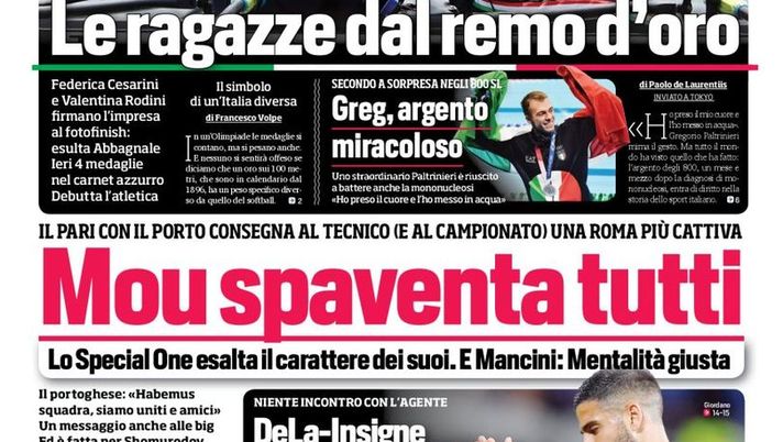 Prima Pagina, Corriere dello Sport: “Mou spaventa tutti! Le ragazze del remo d’oro” 