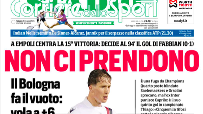 Il Bologna passa a Empoli: le aperture dei giornali- immagine 2