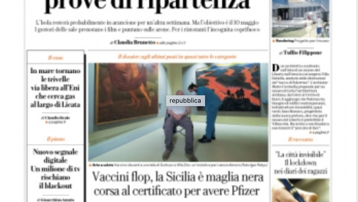 Prima Pagina, La Repubblica Palermo: “Alberghi, cinema e pub prove di ripartenza”  Prima Pagina, La Repubblica Palermo: “Alberghi, cinema e pub prove di ripartenza”
